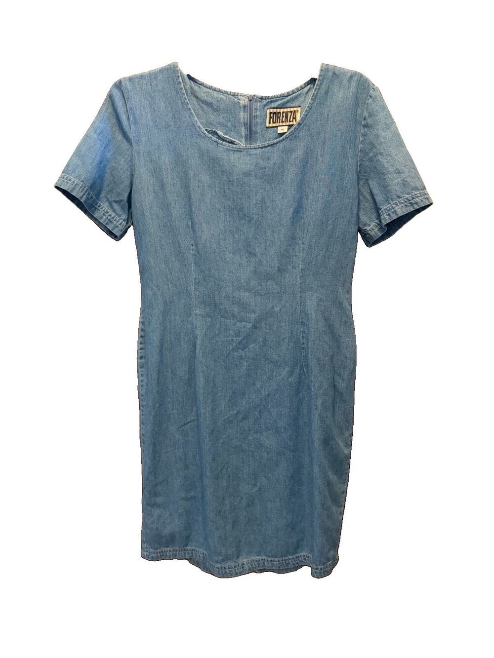 Forenza Vintage 90s Denim Shift Dress Light Wash Cotton Short Sleeve Blue Sz 10
